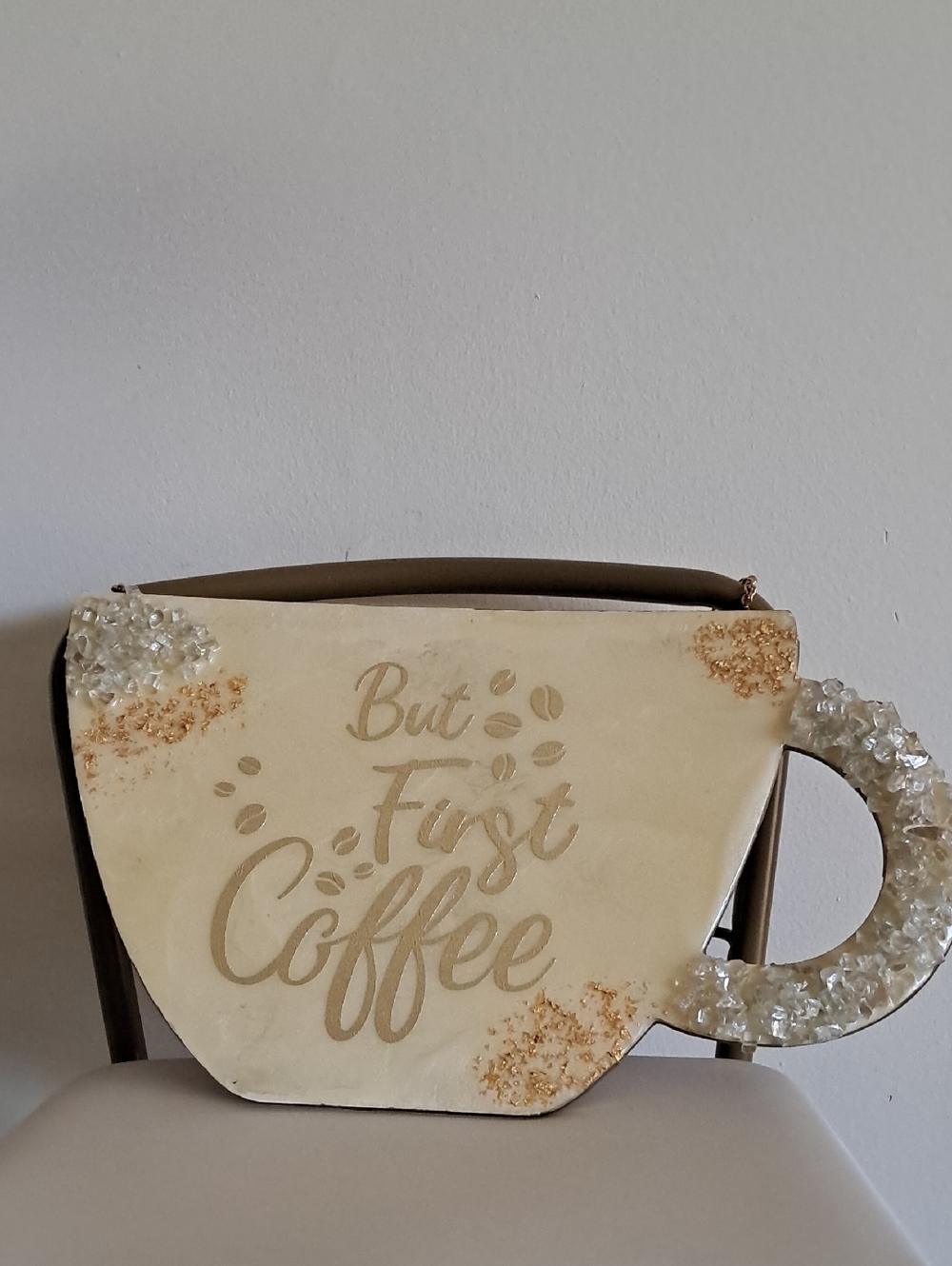 Decorative 'But First Coffee' Mug Wall Art - Cream & Gold